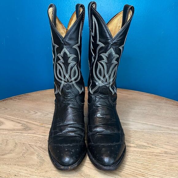 Vintage Tony Lama Western Ostrich Cowboy Boots Exotic Leather Men\'s Size 8D main image 9
